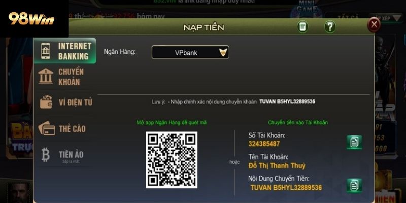 Lợi ích khi nạp tiền 98win đúng cách